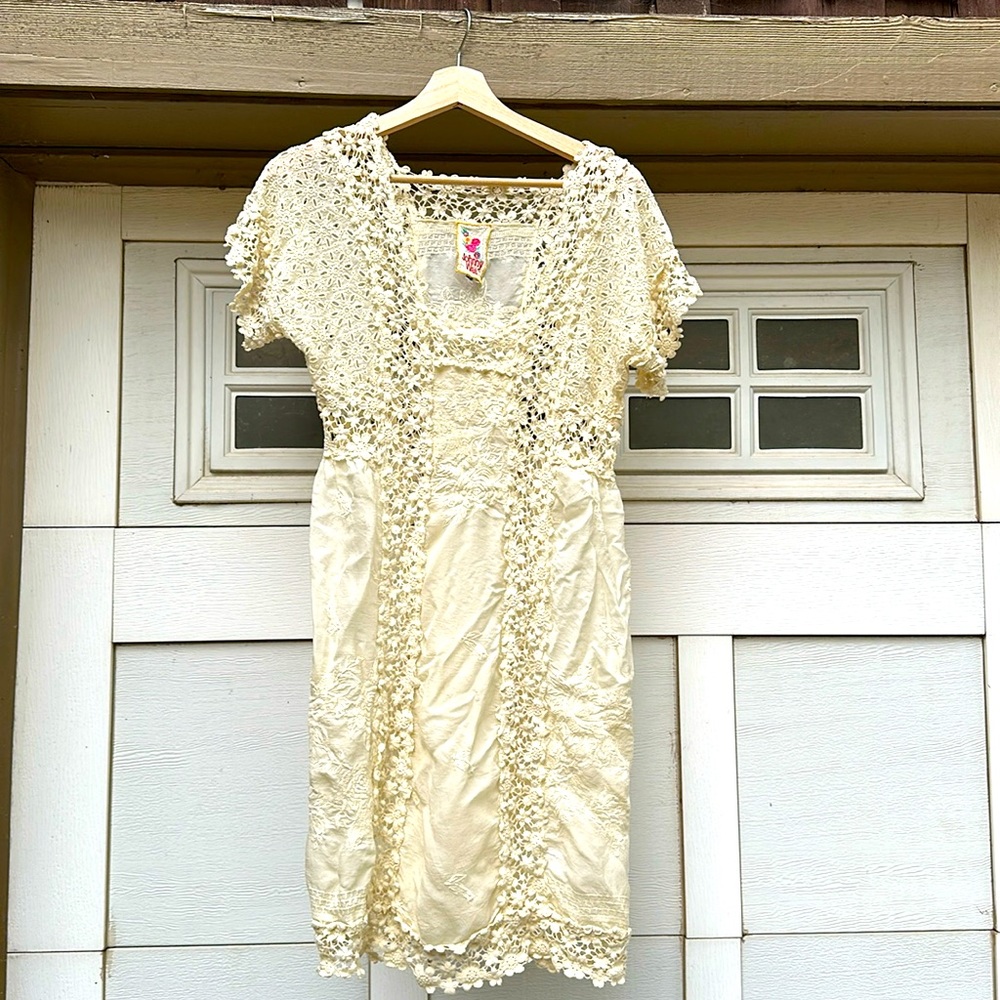 Johnny Was, XS lace dress, with slip, cream colored